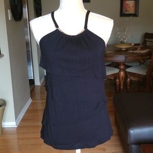 INC International Black Halter Ruffle Top